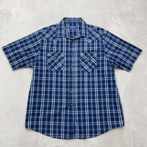 Pendleton Frontier Shirt Mens Extra Large White Blue Plaid Short Sleeve Button